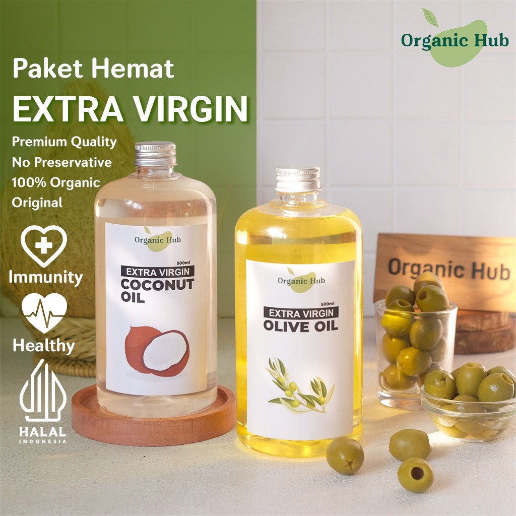 

Organic Hub Paket Hemat Minyak Zaitun Extra Virgin Olive Oil 500ml Minyak Kelapa Murni Extra Virgin Coconut Oil 500ml