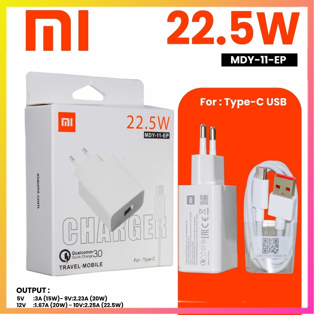CHARGER XIAOMI  MICRO FAST CHARGING 22.5W CHARGER XIAOMI 3A MDY-11-EP ORI 99%