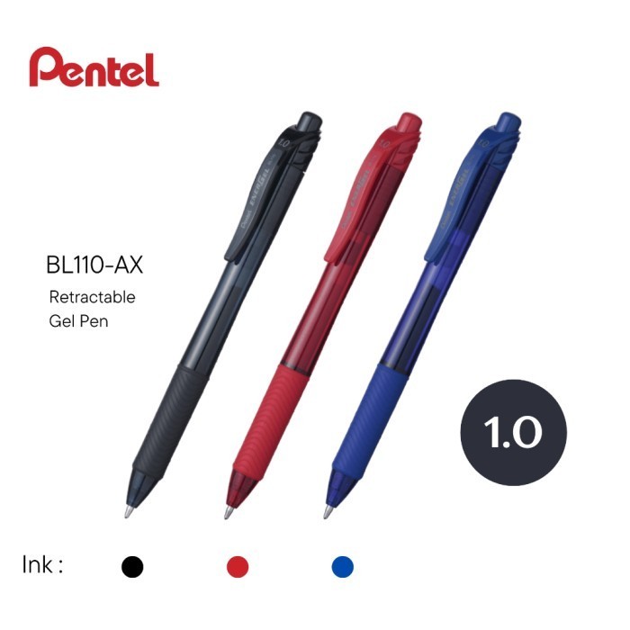 

Pulpen Gel Pentel BL110-AX EnerGel Tip 1.0 mm Tinta Hitam Biru Merah - Merah