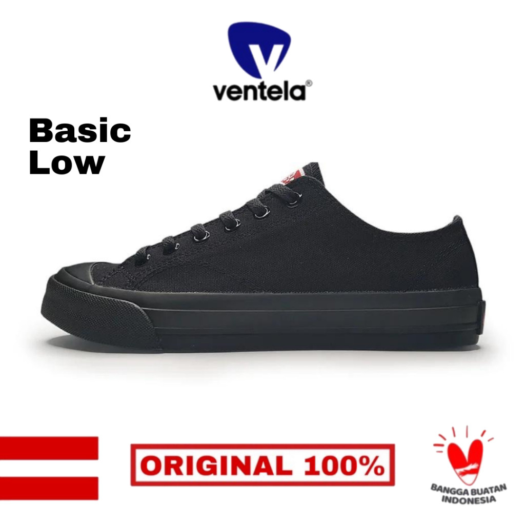 Ventela Basic Low Sepatu Kanvas Hitam Original