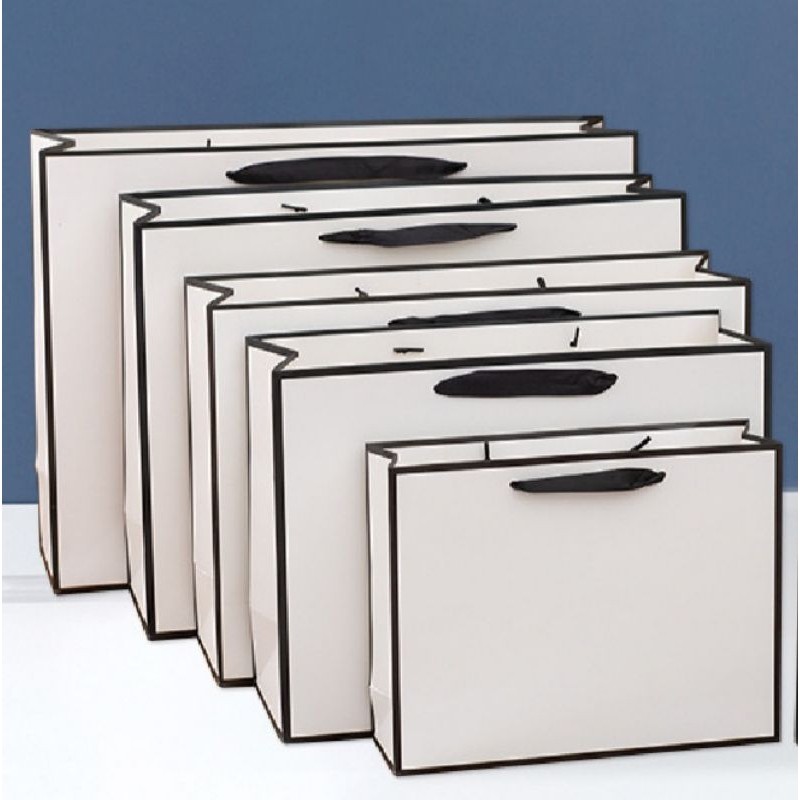 

Paper Bag Ribbon Handle / Tas Kertas Putih Hitam Pegangan Pita Mewah Luxury Jumbo Besar Ivory Board Tebal Premium