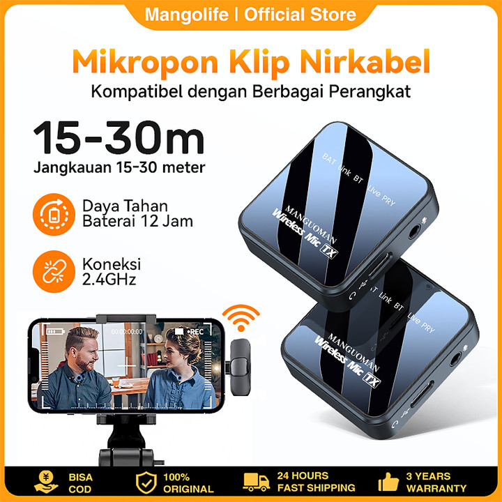 Wireless Microphone Professional Wireless 2 Mikrofon untuk HP DSLR Zoom Youtube Vlog Live Lavalier M