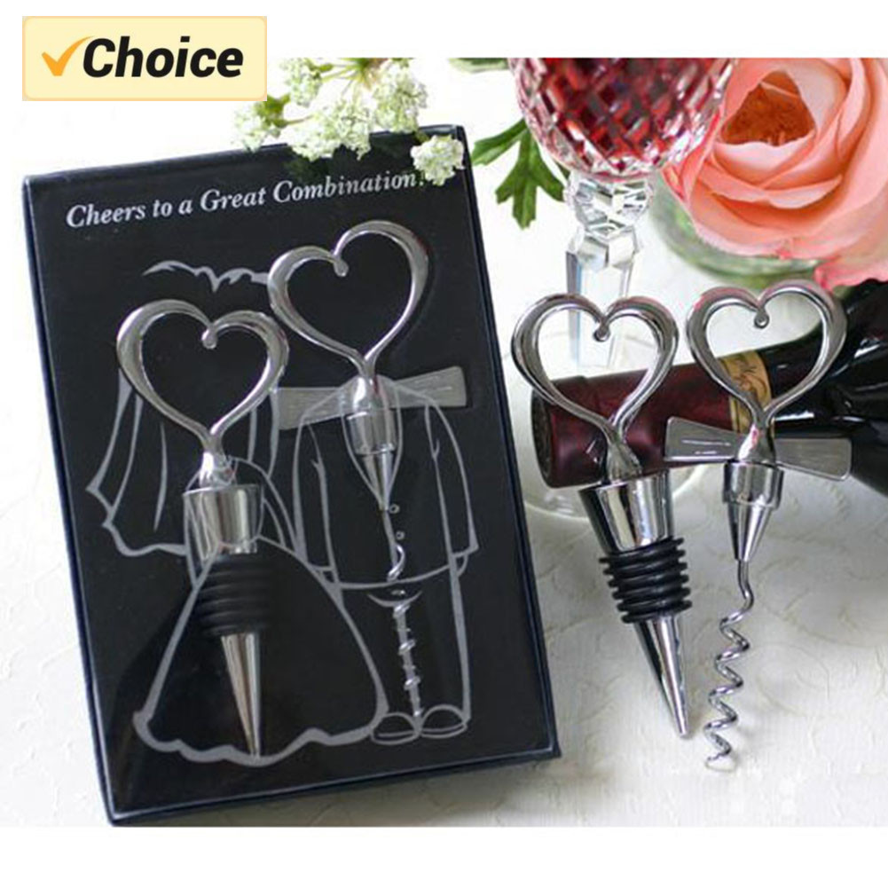 

Love Heart Corkscrew Wine Bottle Opener + Wine Stopper Wedding Gift Favors for Guests Bottle Opener Set Wedding Decoration