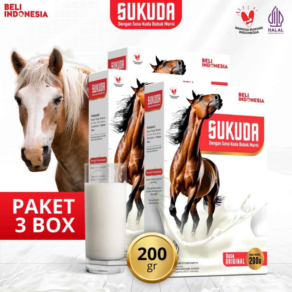 

SUKUDA 3 Box Susu Bubuk Kuda Liar Lombok Original Kolostrum 200 Gram