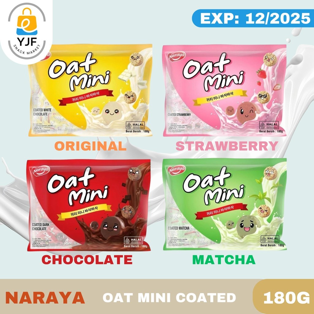 

Naraya Oat Mini / Oat Choco / Original / Dark Chocolate / Strawberry / Matcha / Snack / Cemilan / Cemilan Oat / Crunchy 180g