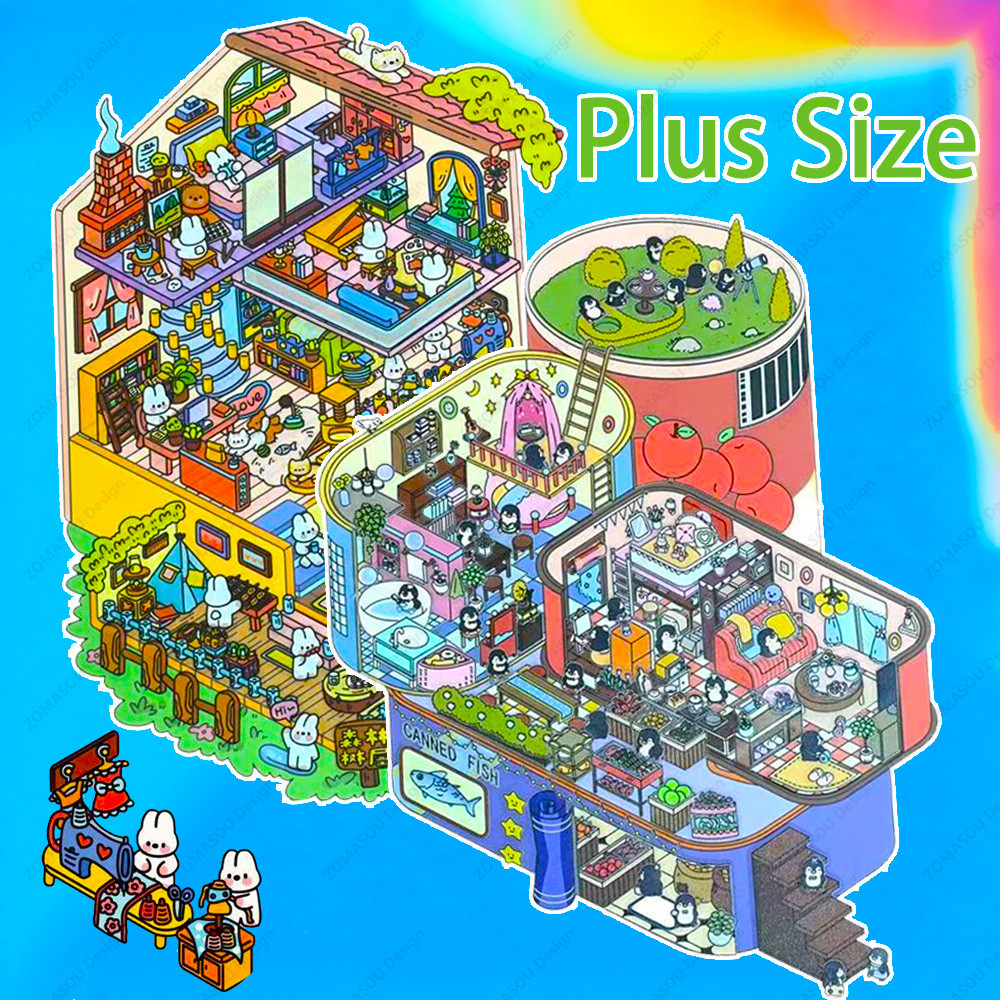 

New Plus Size Cartoon Rabbit and Penguin 3D Diy Sticker Cabin Landscape Sticker Festival Birthday Gift for Kid Child Student ﻿