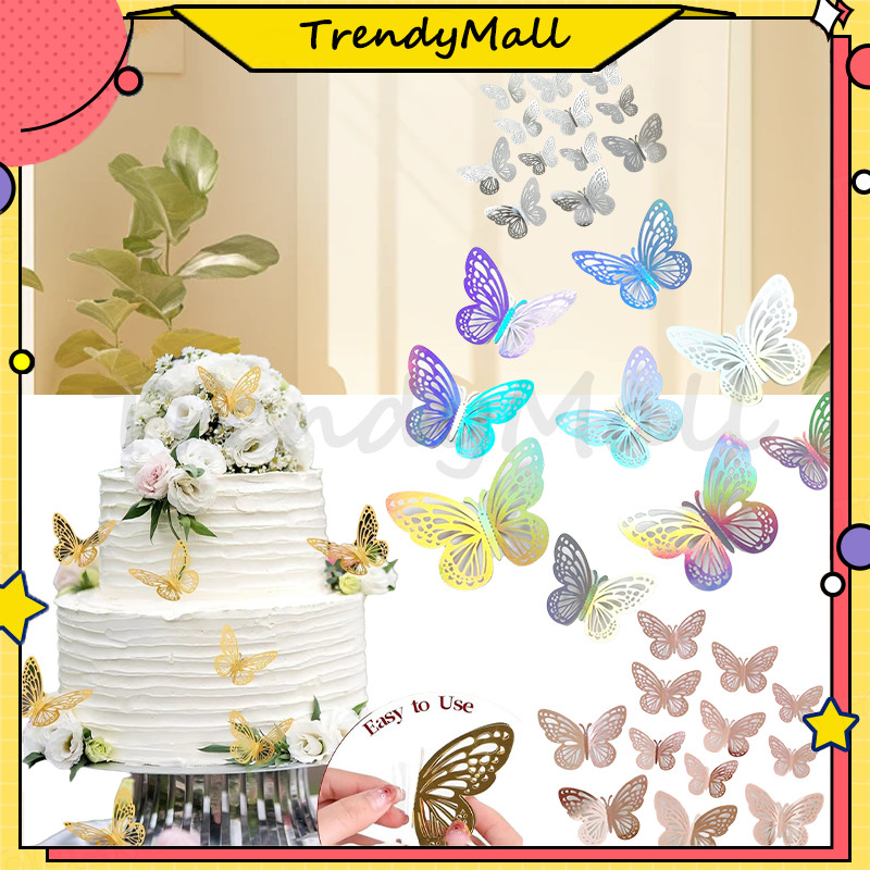 

Hiasan Dinding Kupu-Kupu / Hiasan Kue Glamour Gold / Silver / Rose Gold /Glamorous Butterfly Decoration (1 set isi 12)