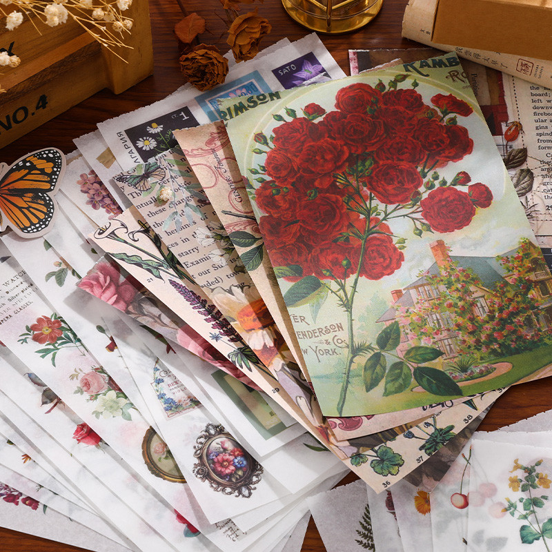 

50 Pcs Large size Washi paper Sticker Book Material paper Kit DIY Scrapbooking Supplies Collage Junk Journal Decor Stationery