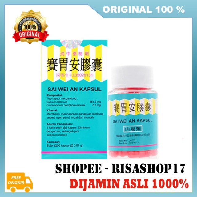 Sai Wei An Kapsul (Jiao Nang) Meredakan Gejala Asam Lambung, Sakit Maag, Nyeri Ulu Hati Obat Lambung