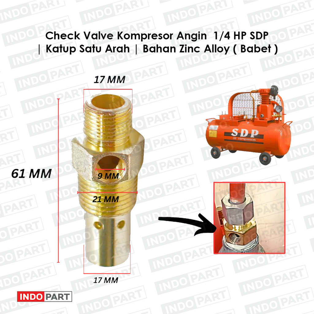 Check Valve Kompresor 1/4 HP SDP | Katup Satu Arah | Klep Tangki Kompresor Angin