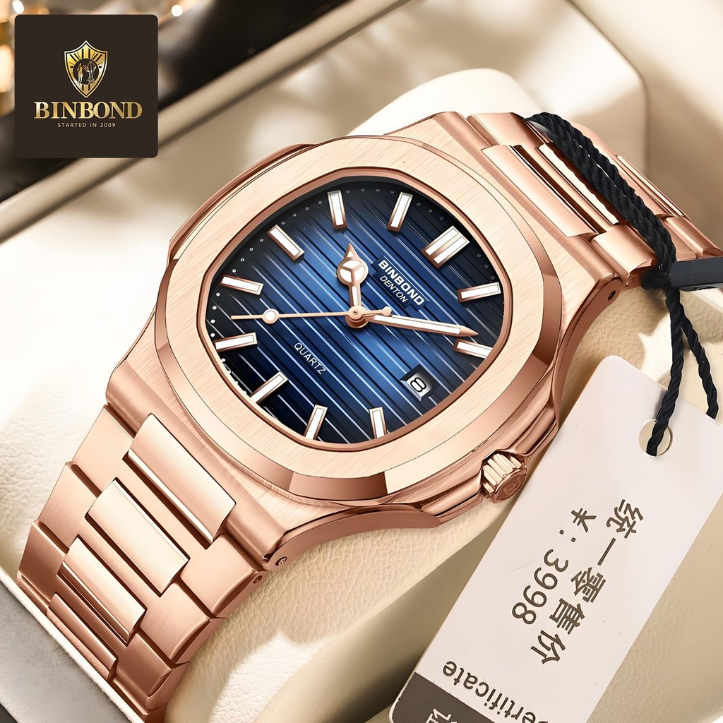 

Binbang Jam Tangan Pria Merek Trendy Eropa dan Amerika Asli Parrot Stainless Steel Persegi Fashion Mewah Bercahaya Tahan Air Kalender