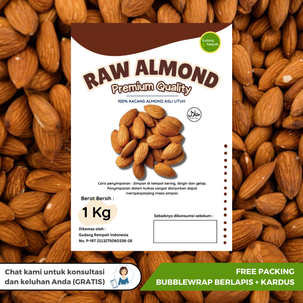 

[PROMO 5.5] Super Premium Raw Almond 1KG (Almond Mentah Utuh) Tanpa Cangkang GRADE B
