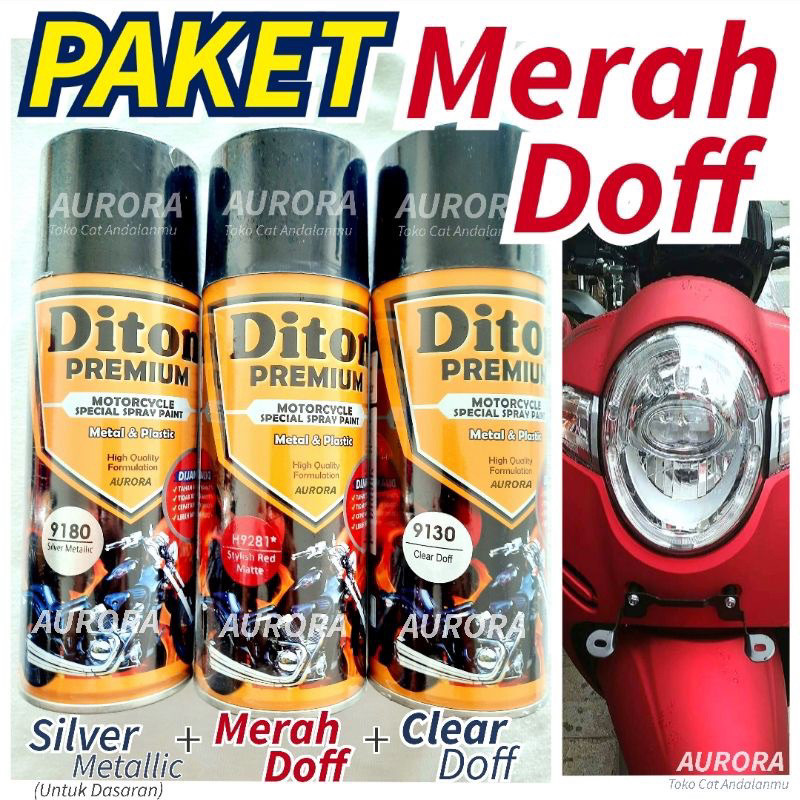 WOW PAKET Diton Premium Stylist Red Matt 9281 Merah Doff isi 3 | cat semprot sepeda motor mobil pilo