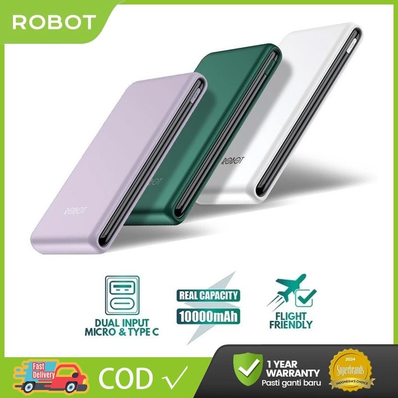 

Robot 10000mah Powerbank 3 Output Dual Input Type-C Power bank RT180S Fast Charging 12W Android/iPhone Garansi Resmi Robot 1 Tahun