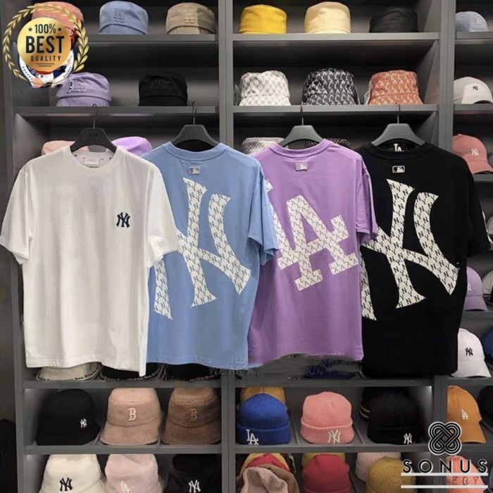 [COD] BAJU TSHIRT MLB KOREA MONOGRAM MEGA LOGO IMPORT HIGH QUALITY SABLON - Ungu, XL