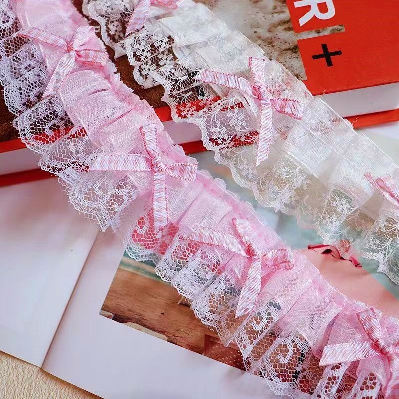 

Plaid Bow Tie Applique Double Layer Lace DIY Handmade Crafts Clothing Skirt Hat Creative felt painting Sewing Accessories supply