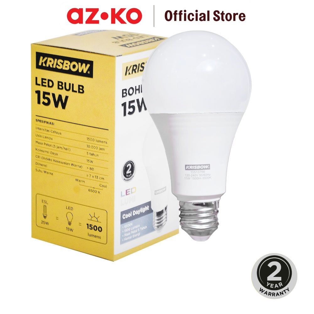 AZKO Krisbow Lumi Bohlam Led 15 watt Cool Daylight - Putih Bulb Lampu Cool Daylight Indoor Outdoor L
