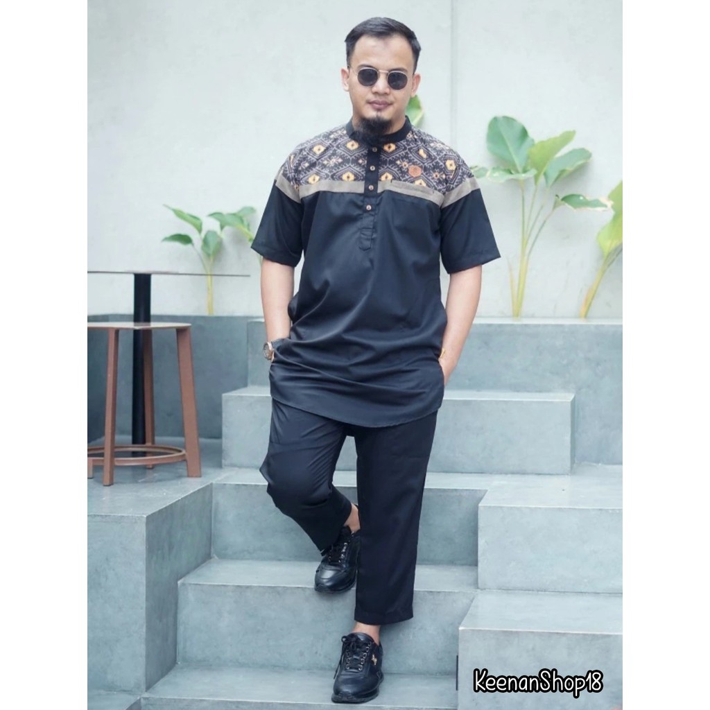 Kurta Series Asyja | Kurta Pria Dewasa Lengan Pendek | Kurta Pakistan Kerah Sanghai | Kurta Batik - 