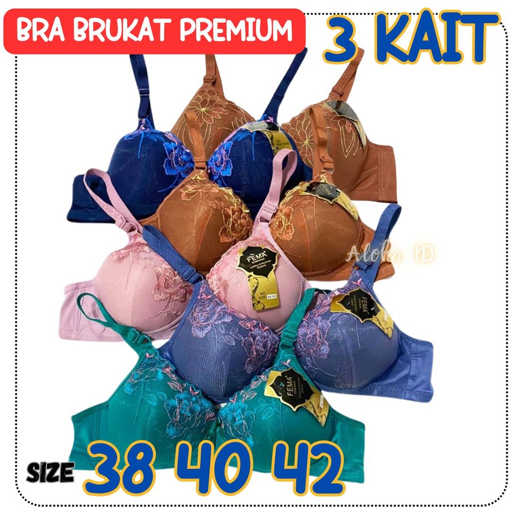Bra BH Busa Tipis Brokat Tanpa Kawat Motif Bordir Renda / BH Wanita Dewasa Kait 3 Grosir