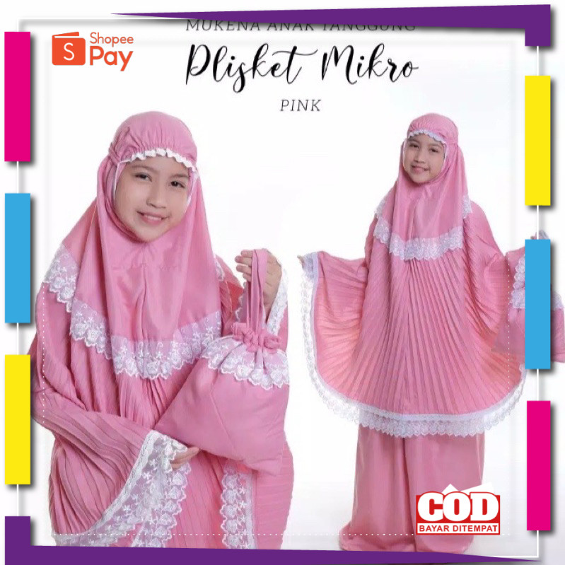 [PREMIUM ORIGINAL] MUKENA PLISKET ANAK UMUR 6-12 Tahun || Mukena Anak Termurah