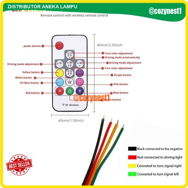 (GLT) LAMPU LED ALIS SLIM 60CM REMOTE RGB SEIN RUNNING FLEXIBLE MOTOR MOBIL - Alis RGB Remote, 30cm