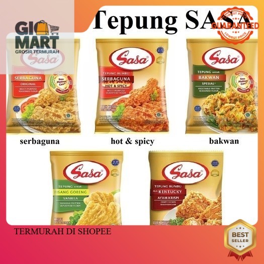 

10 pcs tepung bumbu SASA 70gr tepung serbaguna, kentucky ayam krispy, hot&spicy, bakwan, pisang goreng vanilla (satu renceng)