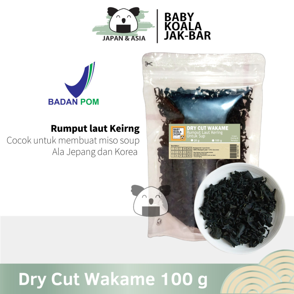 

DRY WAKAME Rumput Laut Kering 100 g │ Dried Cut Wakame Import for Miso Sup Ramen Udon – BKJ