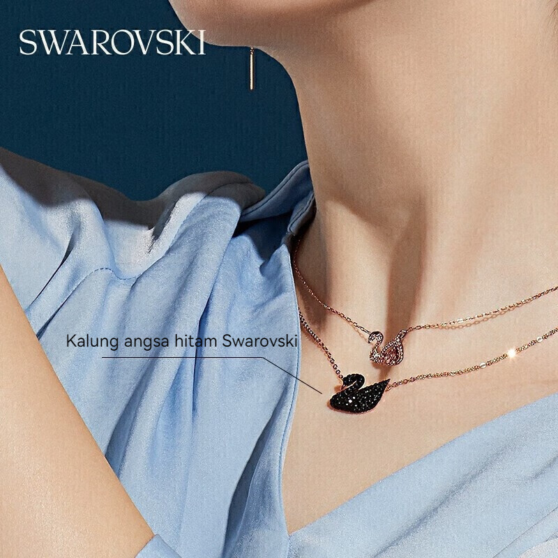 Swarovski original 100% ICONIC Angsa Hitam Angsa Ukuran Besar  kalung titanium wanita Liontin akseso