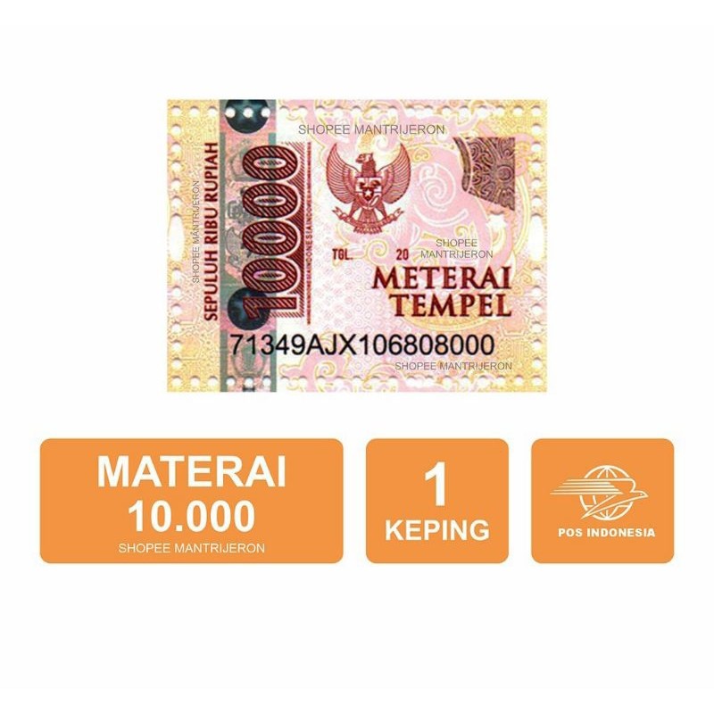 

Materai 10000 asli pos pcs original ( PER 30 PCS/KEPING) RESMI PERURI