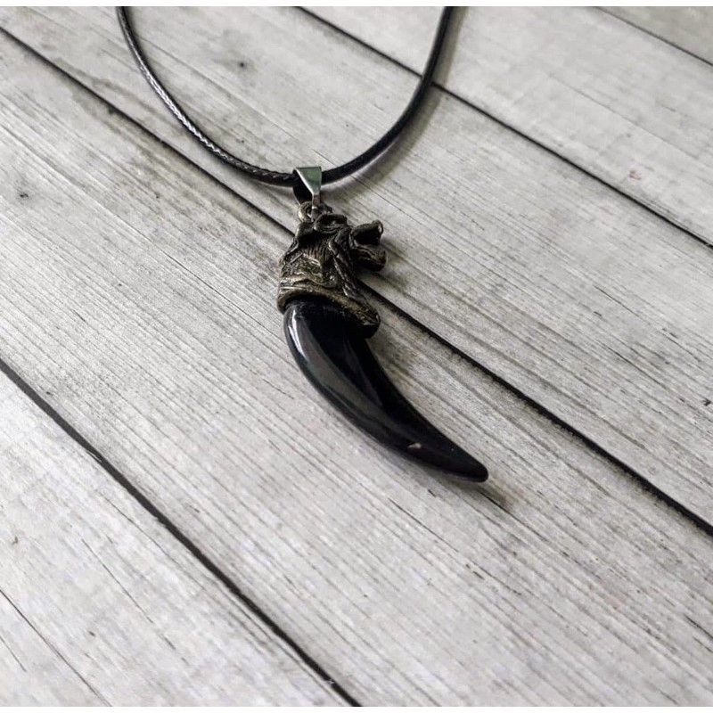 Kalung Pria Tali Hitam Taring Naga Gold & silver | Kalung Tali Hitam Liontin Taring Naga