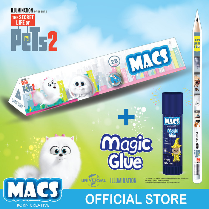 

TERBARU FUN BUNDLE Macs 2B Pensil segitiga hitam Pets dan Magic Glue Stick