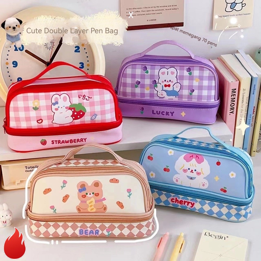 

【READY STOCK】 Tempat pensil berkapasitas besar/tas kosmetik berlapis ganda/tas penyimpanan / Tempat Pensil Kotak