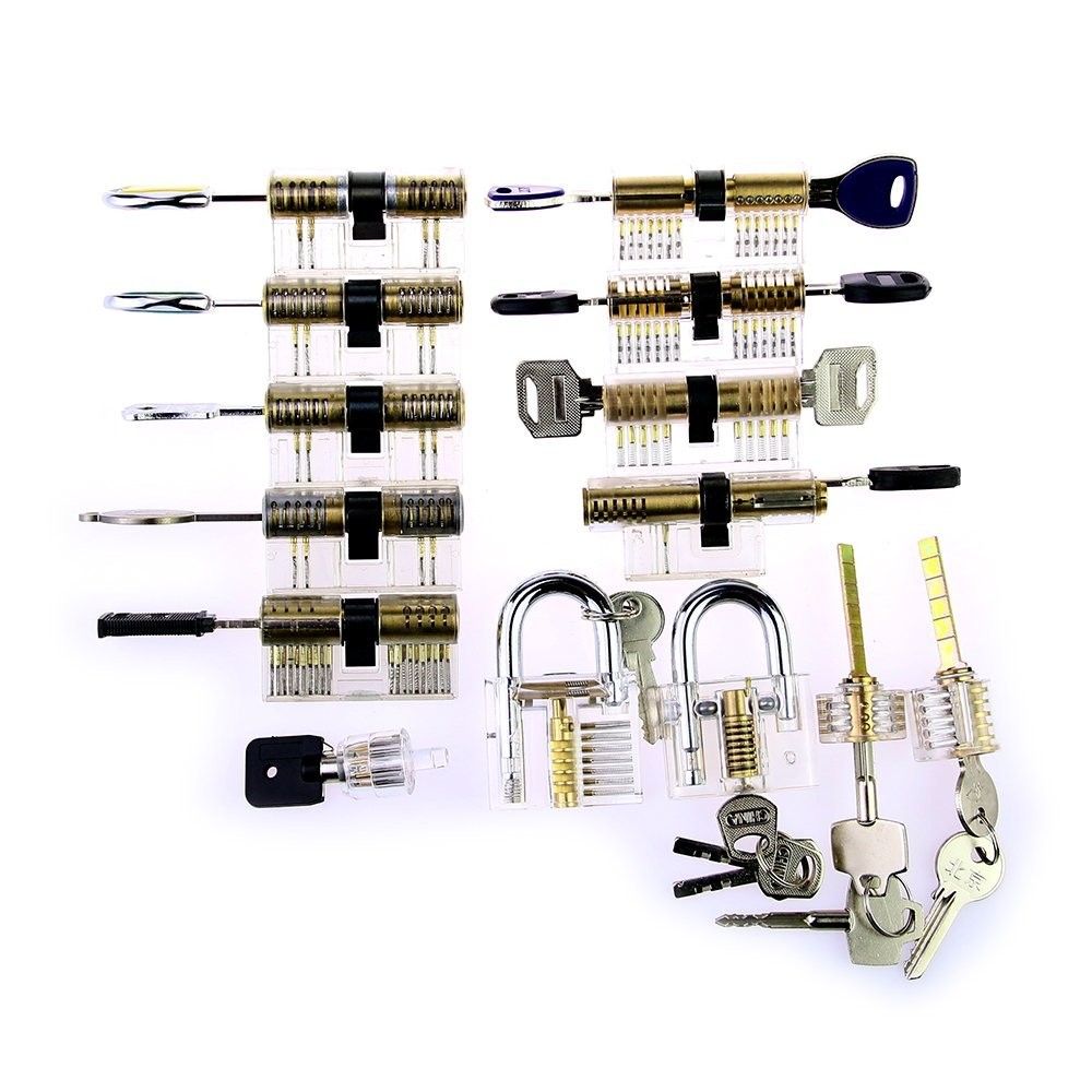14 pcs Transparent Locks with 9pcs Lock Pick Set As a Gift for Pro Locksmith Practice and Training S