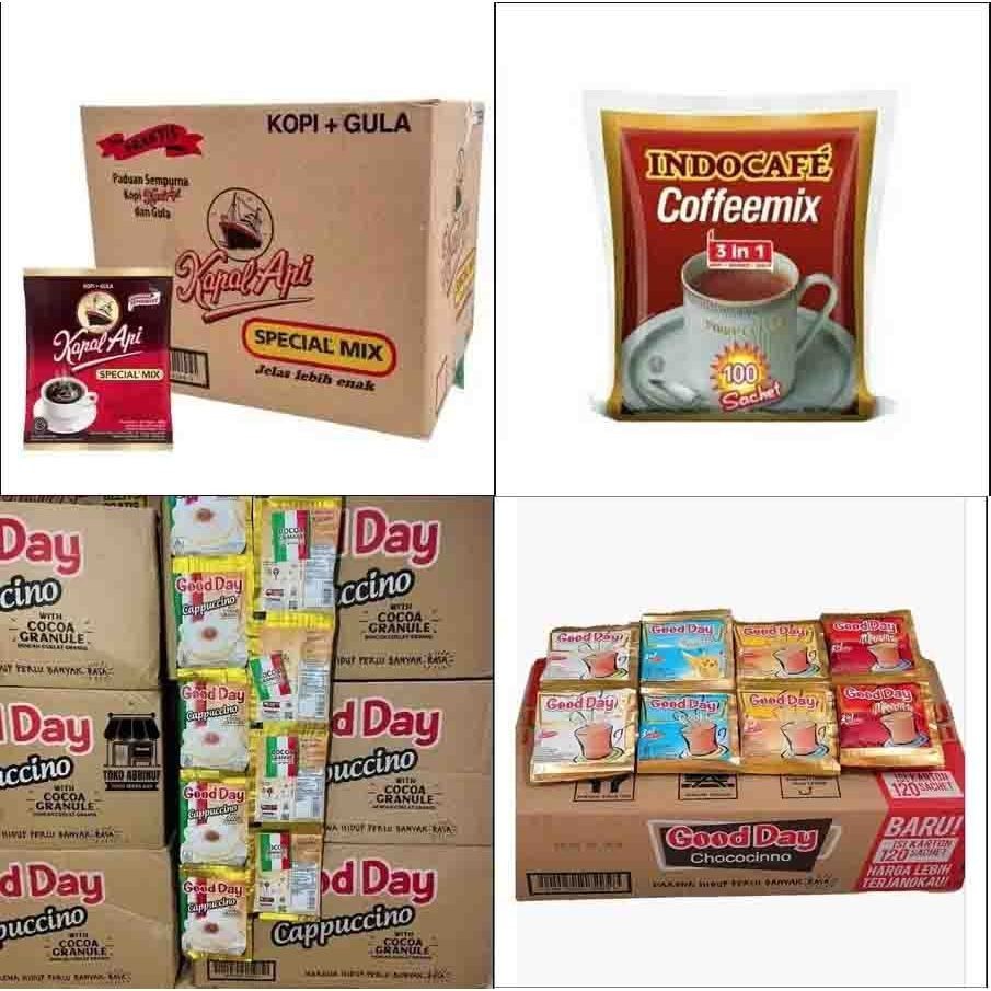

JRstore - IND - KAPAL API SPECIAL MIX GOODDAY INDOCAFFE CAPPUCINO MOCCACHINO CHOCOCHINO GROSIRAN MURAH