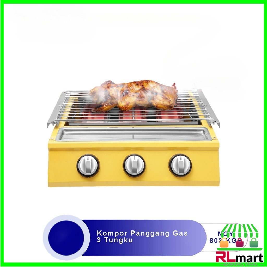 Kompor Pemanggang Sosis 3 Tungku Gas Roasters BBQ GRILL alat pemanggang daging stainles