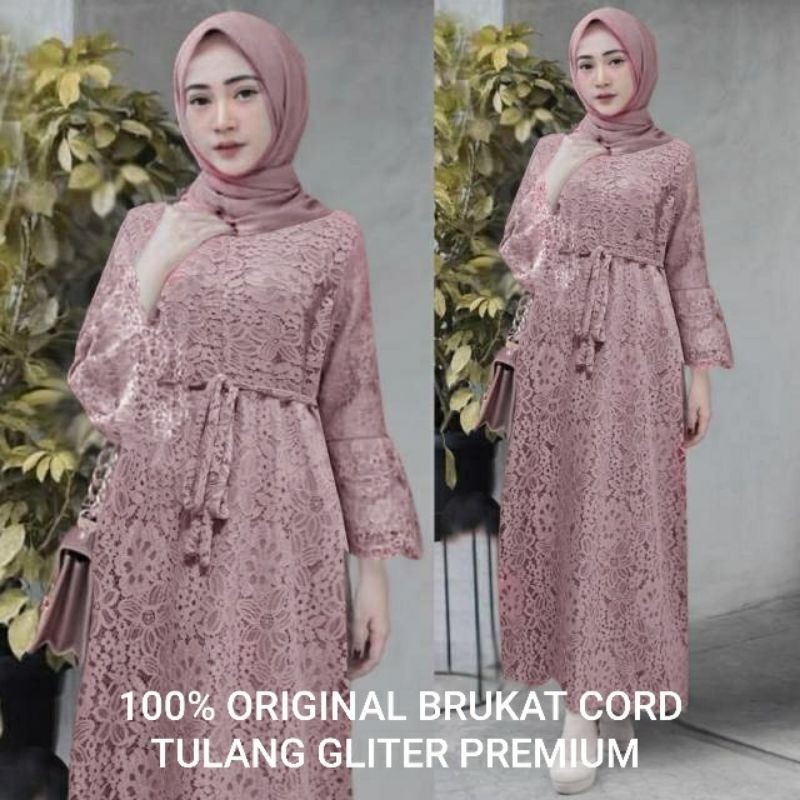 Size L Xl XXL Gamis Brukat Yasina / Maxi Brukat Yasina / Baju Muslim Jumbo Pesta Hajatan Kondangan