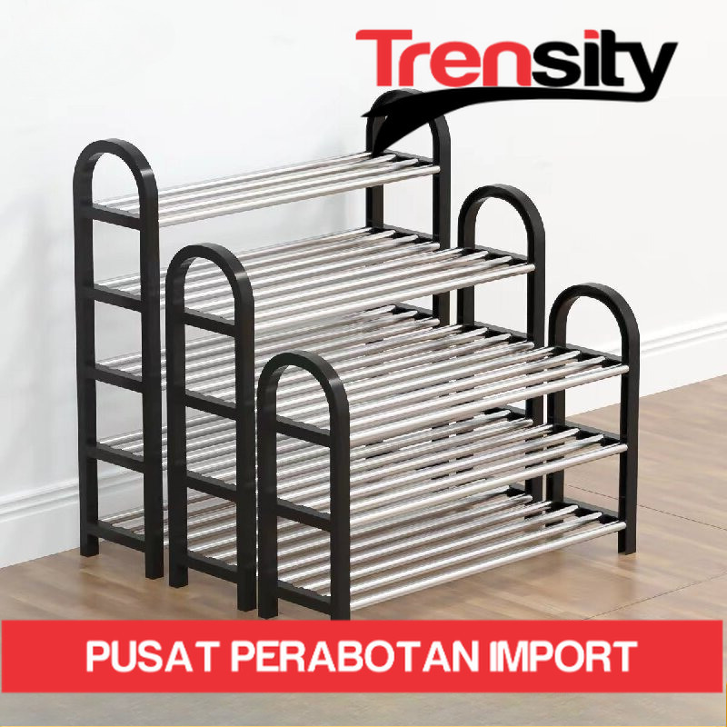Bahan Plastik & Stainless Rak Sepatu Sandal 5/4/3 Tingkat Tempat Sepatu Estetik 75x20x75cm *TRENSITY