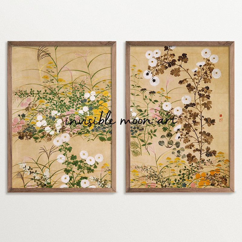

Vintage Traditional Chinese Style Botanical Flowers Landscape Art Poster Canvas Painting Wall Prints Picture for Room Home Decor