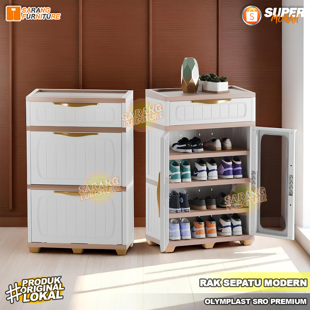 Olymplast SRO - Lemari Sepatu Rak Sepatu Plastik Rak Sepatu Pintu Kaca Lemari Sepatu Shoe Rack