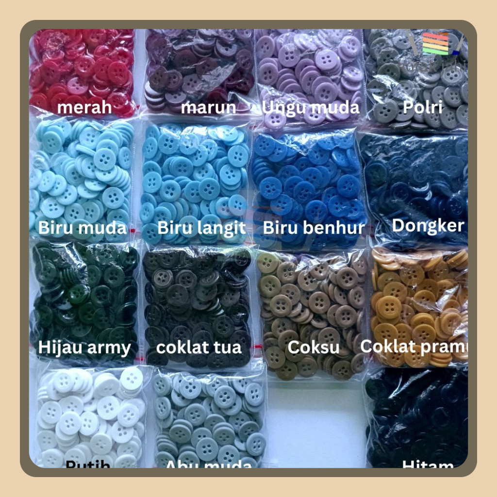 kancing 4 lubang per gross isi 144 buah pcs 14mm kancing kemeja hem baju ukuran diameter 14 mm 1.4 c