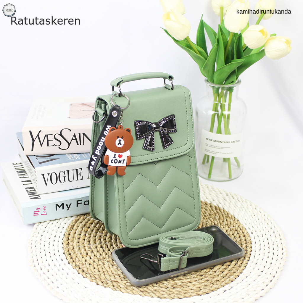 Tas Selempang Hp Wanita Zamzam0625 Pita Bordil Kotak DK 09 Free Gantungan Kunci Tas Slempang Hp Cewe