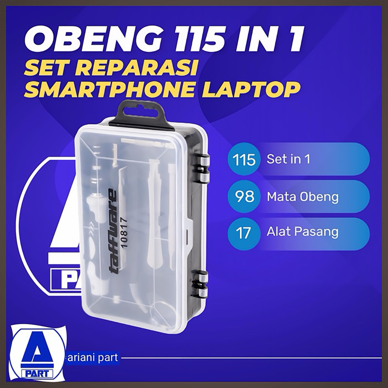 OBENG SET 115 TAFFWARE REPARASI SMARTPHONE LAPTOP WARNA GREY