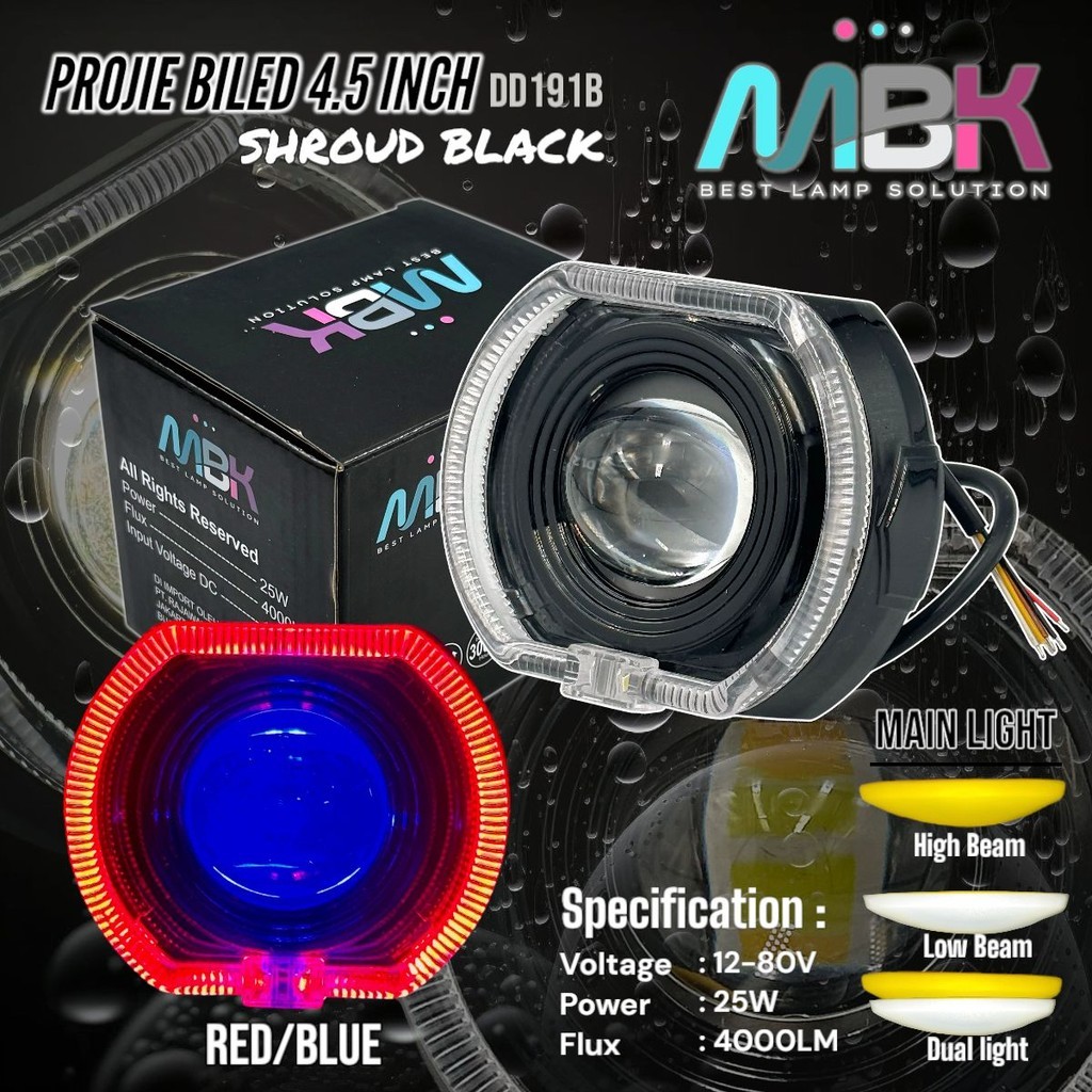Lampu Depan Motor Headlamp Projie BILED 4.5 Inch Shroud Black Universal