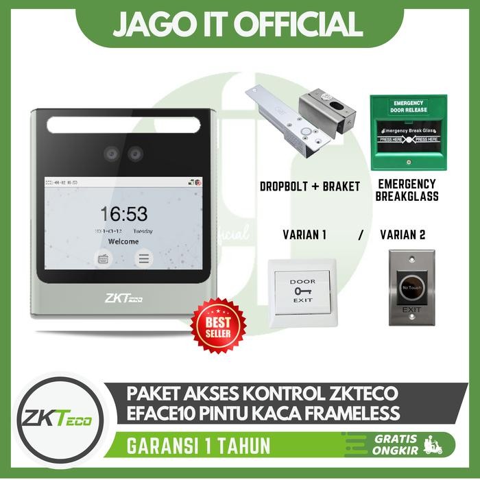 

Paket Akses Kontrol Pintu Kaca Frameless RFID ZKTeco EFACE 10 - Varian 1