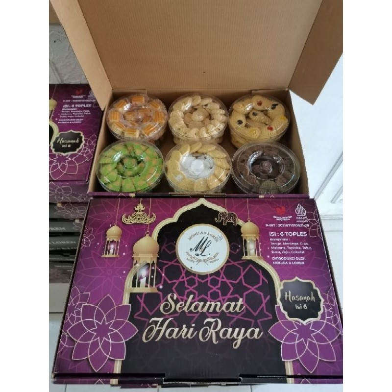 

PAKET HAMPERS KUE KERING LEBARAN HASANAH ISI 6 MONICA LOREN