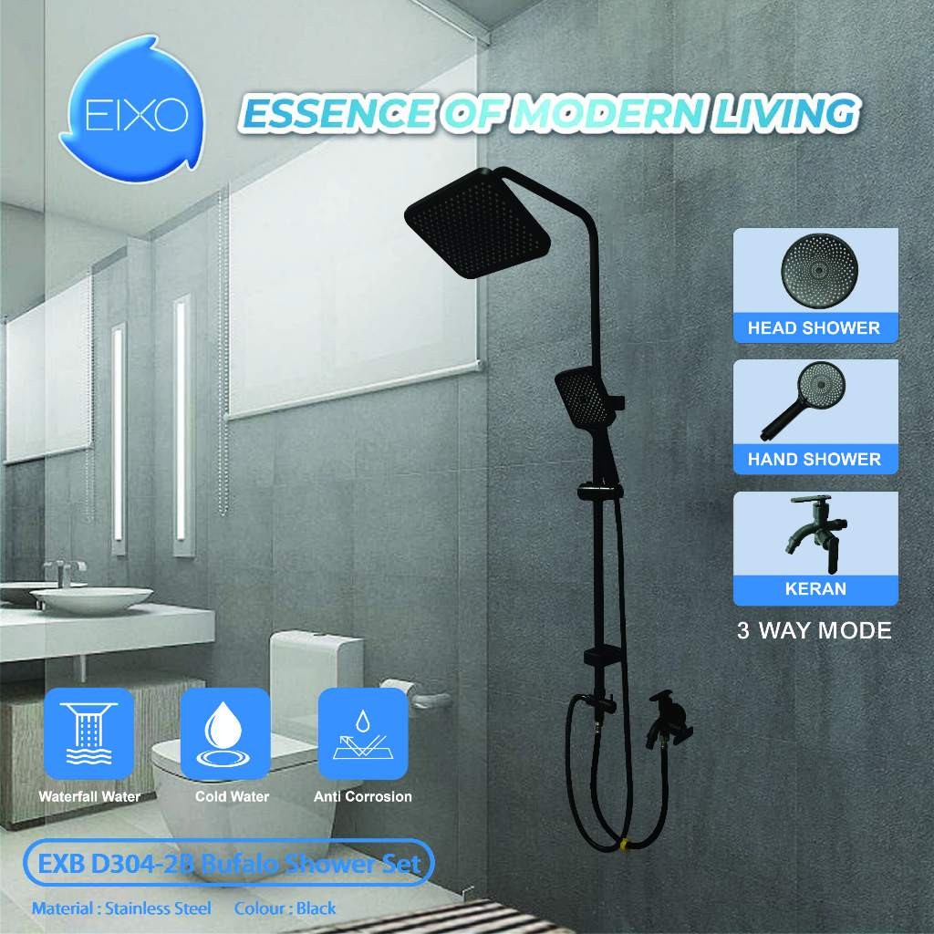 EIXO Tiang Shower Set Mandi Stainless Steel Hitam Bufalo