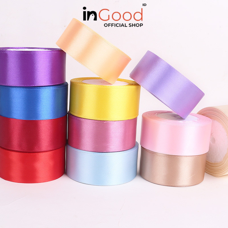 

IN GOOD - PTA8 SATIN Pita Satin Roll Motif Setangan Satin dan Transparan Modern Pita Kado 4cm/Pita Dekorasi Buket