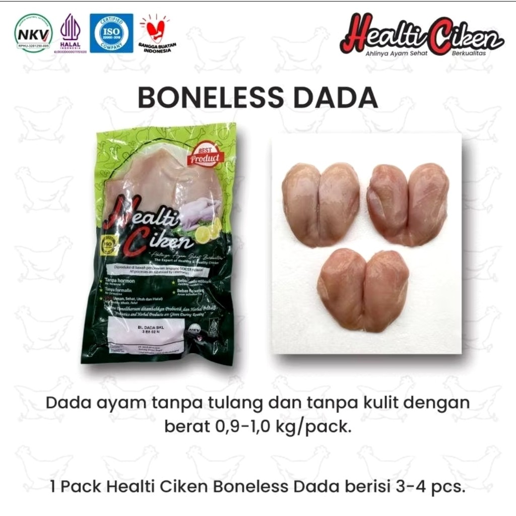 

Fillet dada ayam organik probiotik,halal, bebas hormone dan bahan kimia, berat 0,9-1 kg