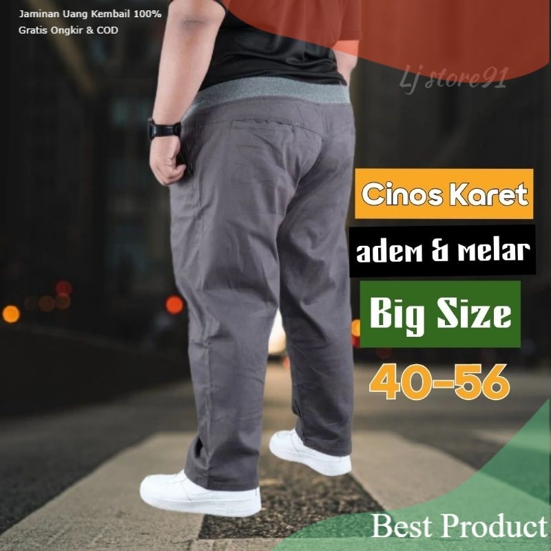 Celana Cinos Panjang Pria Celana Chino Jumbo Stretch Melar Pinggang Karet Premium/ bigsize BIgsize s