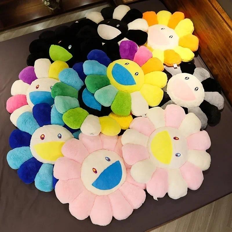 

Kawaii Smile Face Sunflower Sun Flower Stuffed Plush Toy Cushion Mat Hold Pillow Home Bedroom Auto Decor Doll Girls Gift